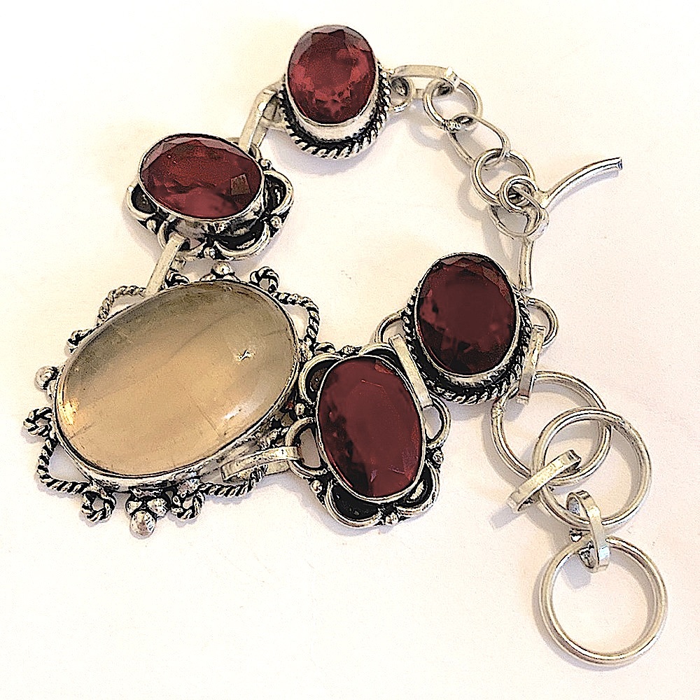 1 inch Fluorite and4 Garnet,925 marked bracelet fits size 7–8–9 - Picture 3 of 5